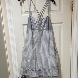 Cute!Striped Gray and White Sundress with Crisscross Straps